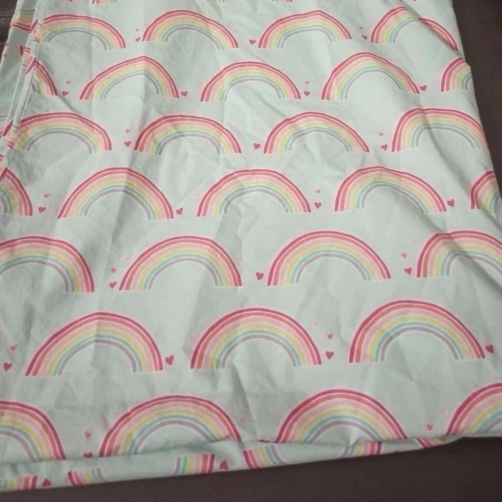 Pottery Barn Kids Rainbow Heart Organic Cotton Full Queen Duvet Cover Aqua Blue